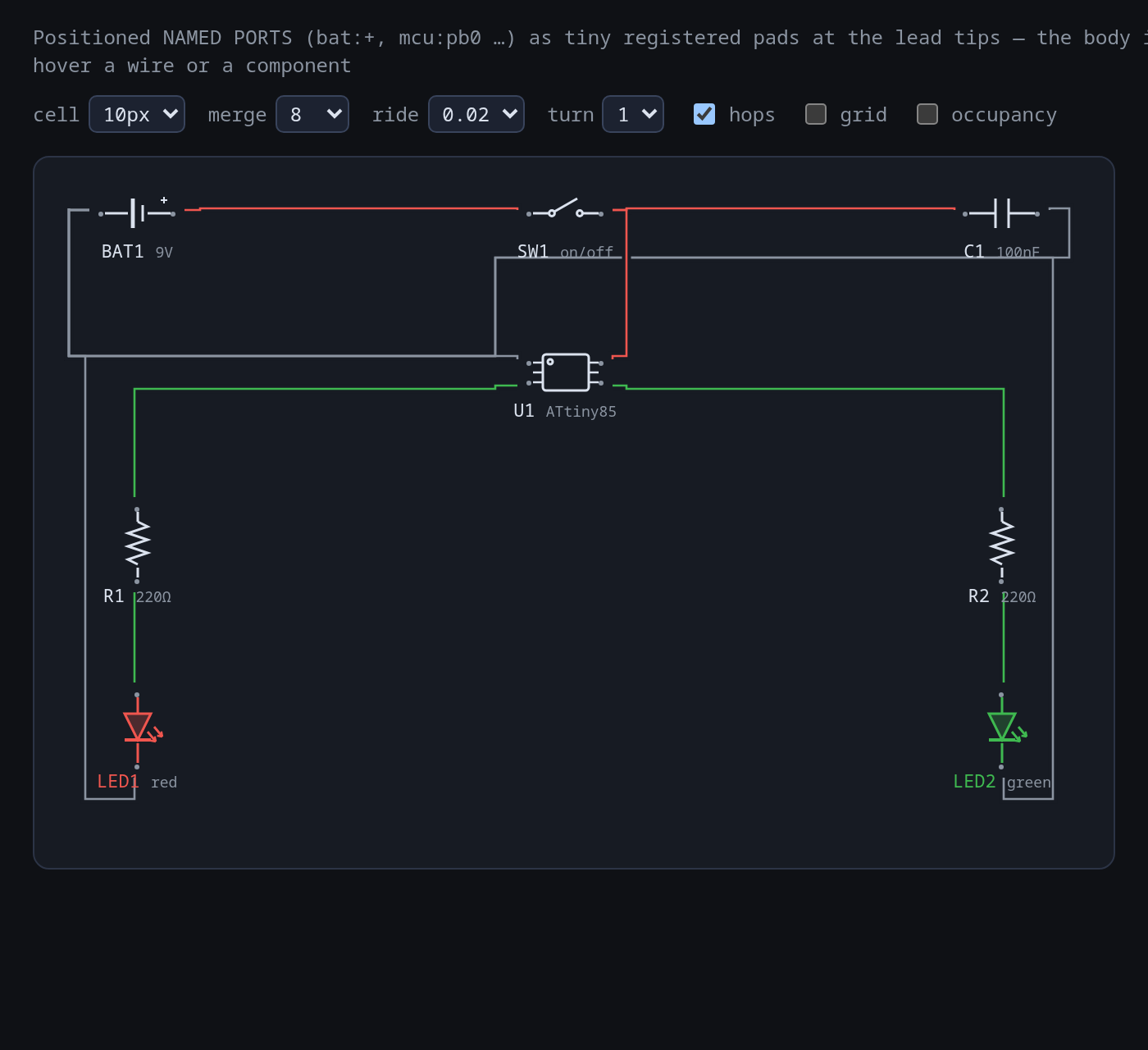 Electronic circuit: real schematic symbols with positioned named ports